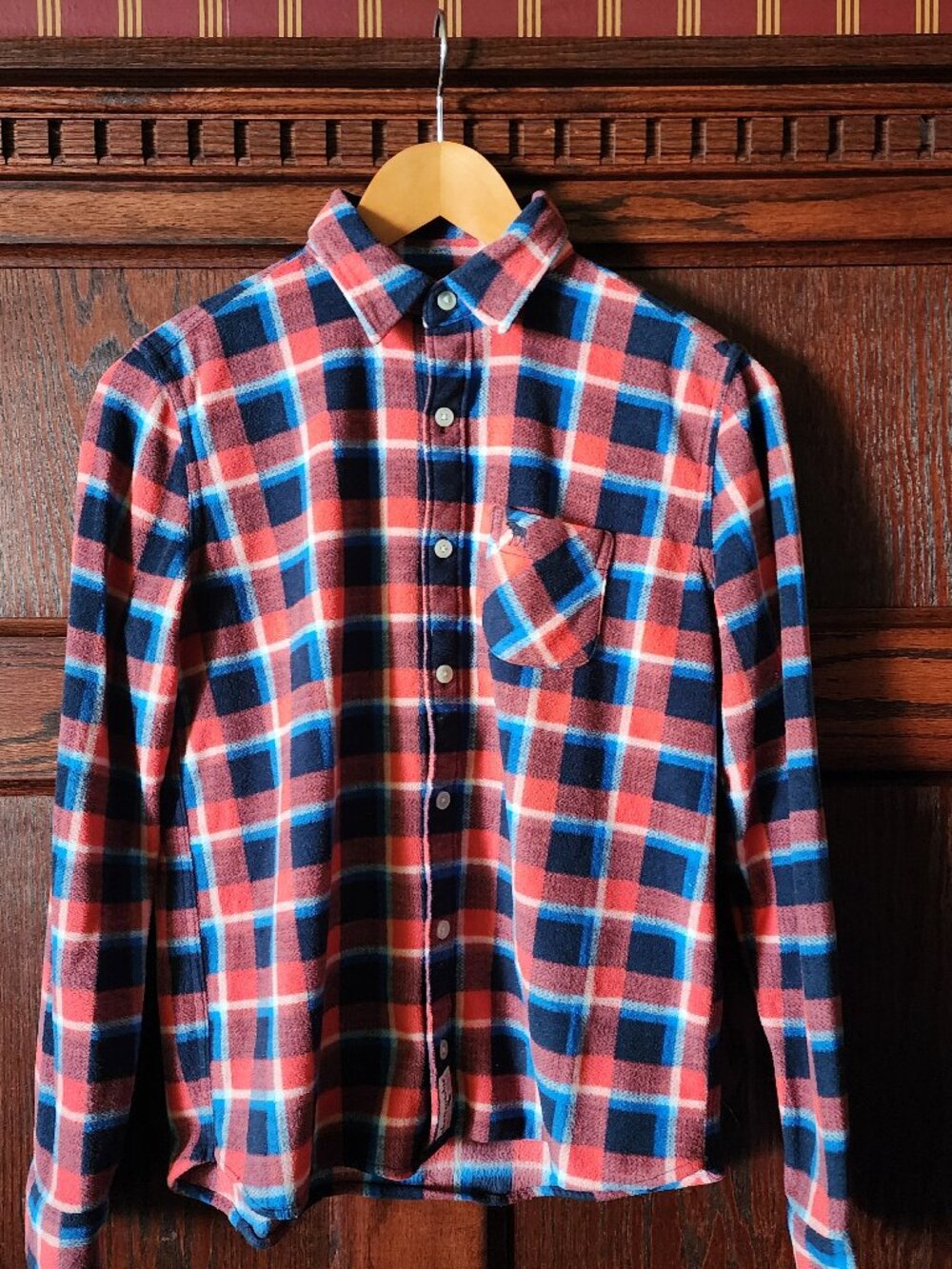 Abercrombie Kids Boys 15/16 Plaid Flannel Button Down Shirt Red Black